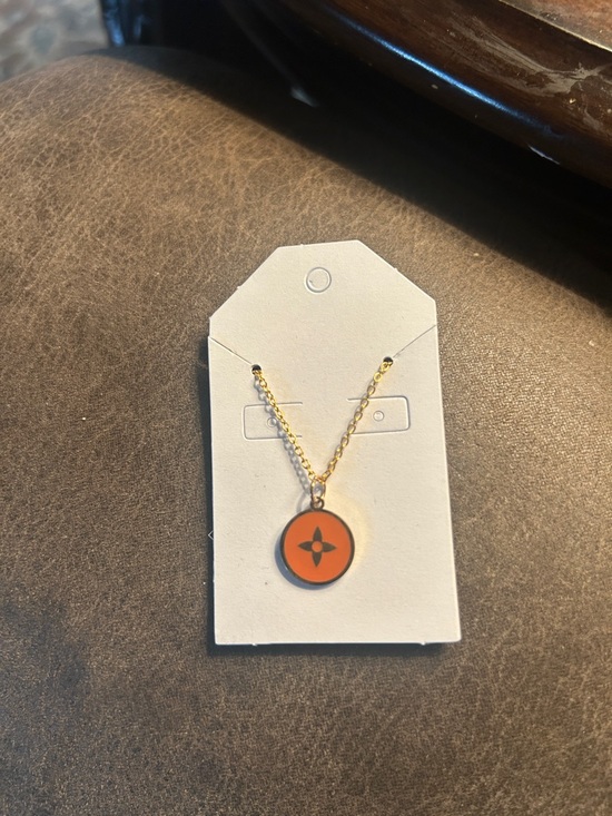 Jewelry - Gold  Plated Chain Necklace with Orange Flower Medallion